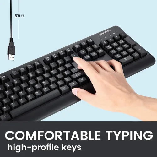 Vista 4 de Perixx PERIBOARD-517 - Teclado USB lavable con cable, certificado con nivel IP 65, negro, diseño en inglés de EE. UU