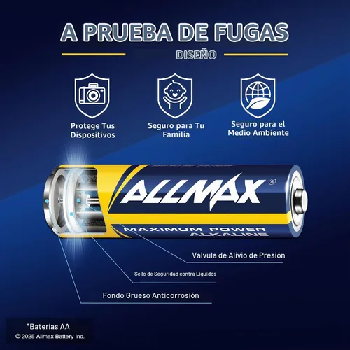 Vista 4 de Allmax - Pilas alcalinas doble A AA de máxima potencia (12 unidades) – Diseño ultra duradero, a prueba de fugas, vida útil de 10 años, máximo