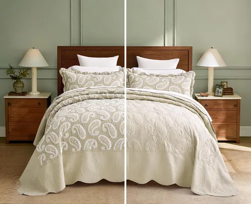Vista 12 de Edredón extragrande para cama King, diseño de patrón damasco matelasse de jacquard, ligero, reversible, 5 piezas, 100% microfibra, pasta de frijol