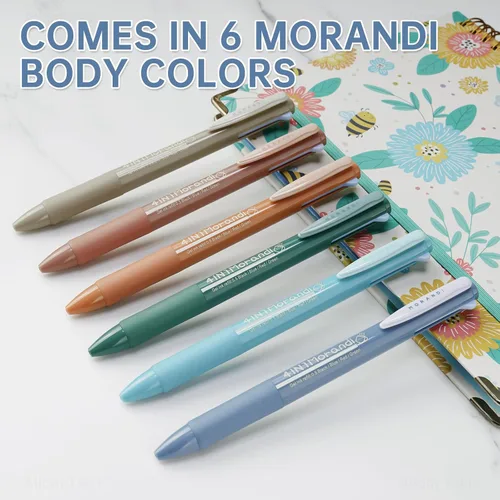 Vista 4 de NiArt Morandi - Bolígrafos de gel 4 en 1 retráctiles multicolor de 0.020 in/0.02 pulgadas, punta fina, paquete de 6 unidades, sin manchas, secado