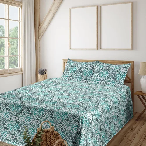 Vista 32 de Ambesonne Floral Sheet Set, Nature Themed Oversimplified Blossom Shaped Pattern Print Artwork, Fitted and Flat Sheet with Pillowcases Bedding Accent