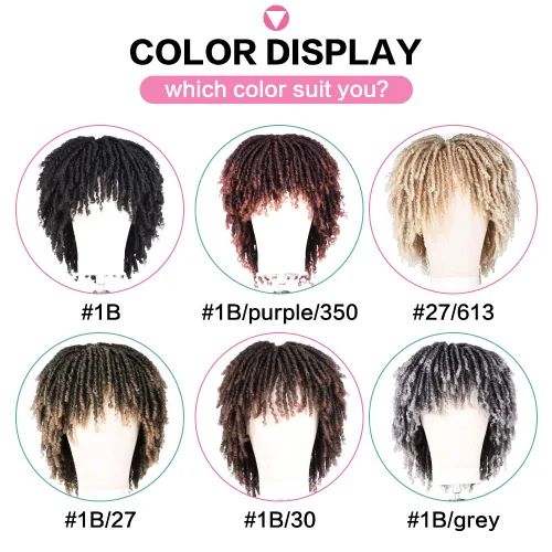 Vista 5 de Pelucas de rastas cortas de 6 pulgadas para mujeres y hombres negros con clips, pelucas sintéticas trenzadas de imitación afro trenzadas, rastas