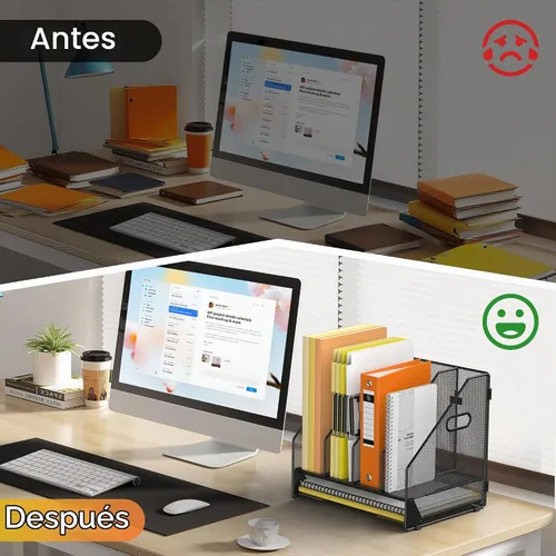 Vista 2 de Docnest Organizador de archivos de escritorio, 4 compartimentos verticales con bandeja de cartas, soporte de archivos de malla con asa