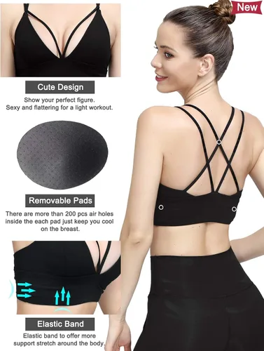 Vista 6 de Sujetador MotoRun deportivo con tirantes con relleno sujetador deportivo cruzado en la espalda sin aros top para yoga y fitness