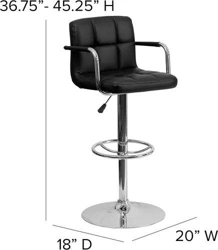 Vista 3 de Flash Furniture Taburete de bar de altura ajustable de vinilo acolchado negro contemporáneo con brazos y base cromada