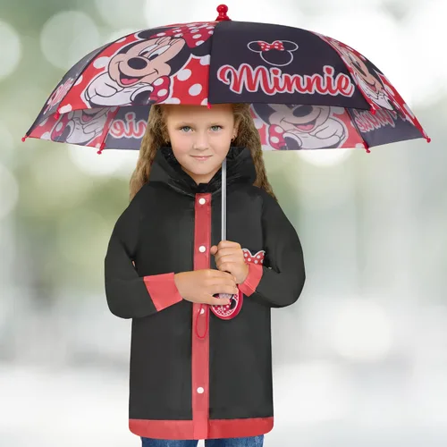 Vista 2 de Disney Paraguas y deslizadores para niños Minnie MouseMoanaVampirina - Conjunto de ropa de lluvia para niños pequeños y niñas pequeñas para edades