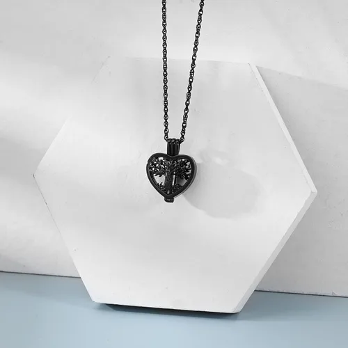 Vista 3 de shajwo Collar de cenizas de urna de cremación de corazón para mujeres y hombres, vial de árbol de la vida, colgante de cenizas de cremación