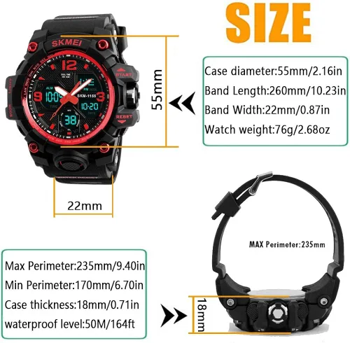 Vista 6 de Mens Analog Digital LED 50M Waterproof Outdoor Sport Watch Military Multifunction Casual Dual Display 12H24H Stopwatch Calendar Wrist Watch