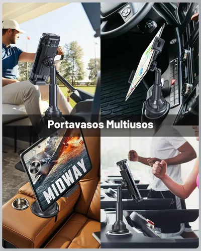 Vista 8 de APPS2Car Soporte para Tablet para Coche, Soporte con Portavasos para Tablet para Camión, Soporte para iPad Ajustable en Altura para Coche