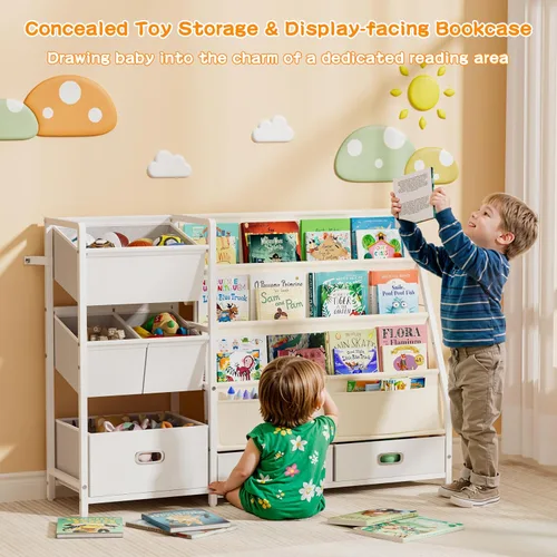 Vista 8 de HAVLOTII Estantería para niños y almacenamiento de juguetes, estante para libros para habitaciones de niños, estantería para bebés para guardería