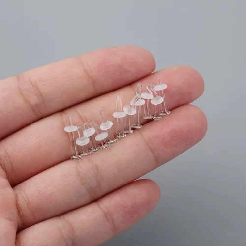 Vista 7 de 12pcs Glass Piercing Retainers Set for Work/Surgery/Sports, 18g 16g 14g Curved Clear Nose Studs for Cartilage Tragus Conch Daith Helix Lip Nose