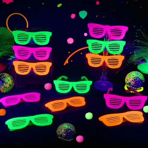 Vista 8 de Mega-L - 12 lentes que brillan en la oscuridad, suministros de fiesta que brillan en la oscuridad, anteojos fluorescentes de luz negra neón, regalos