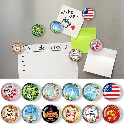 Vista 6 de Juego de 12 imanes de vidrio para refrigerador, para el día de San Patricio, irlandés, Pascua, primavera, festival, nevera, decoración