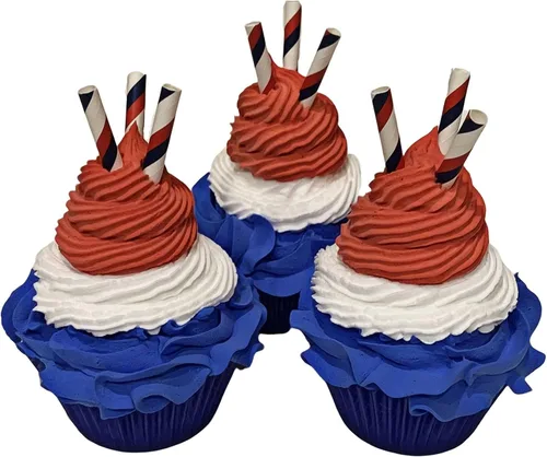 Vista 9 de Juego de 3 cupcakes falsos para tartas artificiales, hechas a mano por Dezicakes, cupcakes artificiales Azul