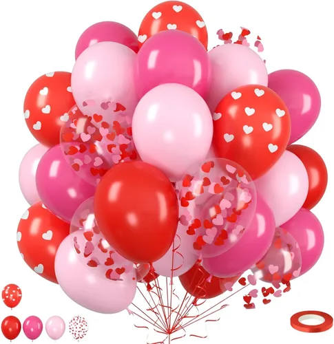 Vista 27 de Globos de látex rosa intenso, azul, morado, 50 globos de látex de 12 pulgadas con confeti metálicos para niños, temática mágica, cumpleaños, baby