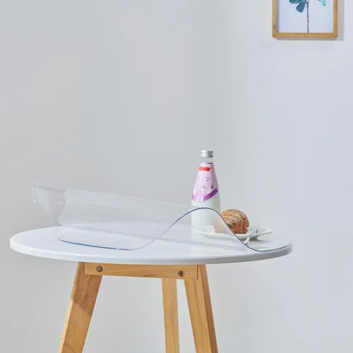 Vista 4 de Protector de mesa redonda transparente de 10 pulgadas, protector de escritorio de plástico de 1,5 mm de grosor, protector de mesa de PVC impermeable