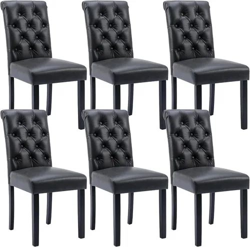 Vista 8 de Juego de 2 sillas de comedor tapizadas de piel sintética, sillas Parsons con respaldo alto, sillas laterales sin brazos para cocina y comedor