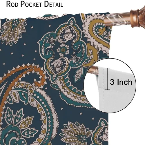 Vista 87 de Cortinas opacas con estampado de flores de cachemira, estampado de cachemira sobre fondo blanco, para decoración del hogar, cocina, restaurante
