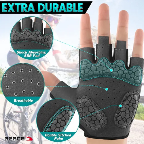Vista 3 de BEACE Guantes para ciclismo, ciclismo, bicicleta de carretera de medio dedo para hombres y mujeres, 0.197 in, transpirable, antideslizante