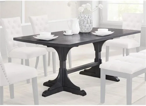 Vista 4 de Best Quality Furniture Juego de comedor de madera gris 7pc con asientos de tela de lino gris claro