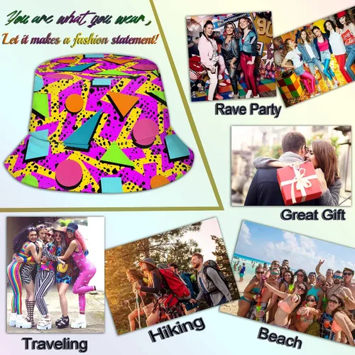 Vista 5 de Sombreros retro de moda de los años 80 y 90 para mujeres y hombres, traje de fiesta de festival rave