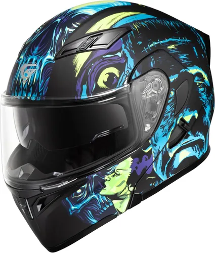 Vista 10 de KYPARA Casco modular de doble visera abatible de cara completa para motocicleta con certificación DOT de impresionismo