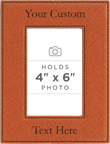 Vista 40 de Marco de fotos de piel sintética de cuero sintético grabado para añadir tu texto personalizado para colgar o en la mesa, marco de fotos familiares