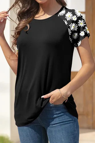 Vista 5 de AYIFU Camiseta de rayón de manga raglán de ajuste holgado para mujer, estilo casual, para verano, túnica de moda