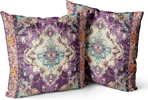 Vista 23 de Snycler Fundas de Almohada Decorativas Bohemias 16x16 pulgadas Juego de 2 Patrón de Alfombra Bohemia de Doble Cara Algodón Suave Funda de Cojín