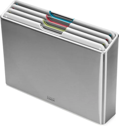 Vista 9 de Joseph Joseph Folio Premium - Juego de tablas de cortar de bambú de 3 piezas, funda delgada de acero inoxidable para almacenamiento organizado