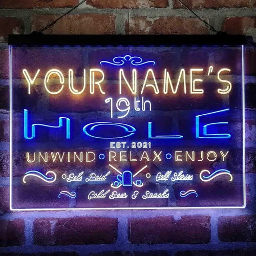 Vista 10 de Personalized 19th Hole Golf Club Tri-Color LED Neon Light Sign Customize Name Date Text Quote Font Green & Red & Yellow 13 x 8.7 Inches
