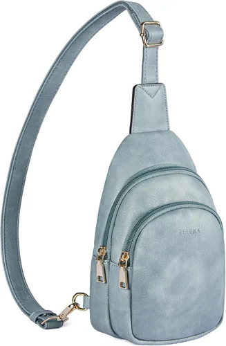 Vista 127 de Telena Riñonera pequeña para mujer, de cuero, cangureras, bolsa de pecho para mujer