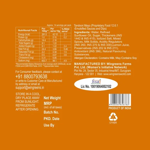Vista 4 de Wingreens Farms - Mayo Tandoori 200 gm - Paquete de 2