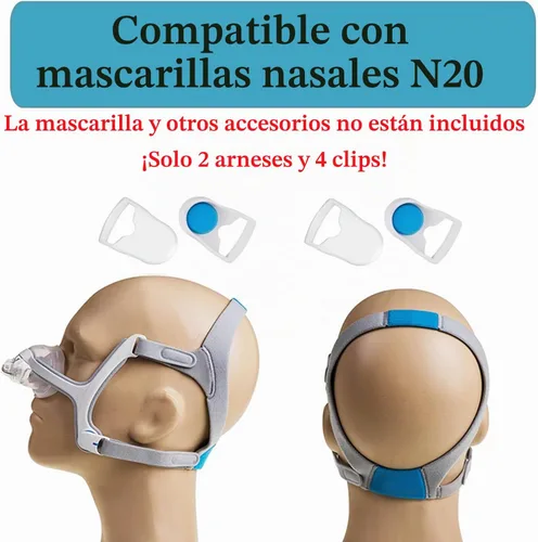 Vista 2 de Paquete de 2 accesorios de repuesto para la máscara CPAP N20, suministros de protector de cabeza compatibles con N20 Mediano, correas de protector