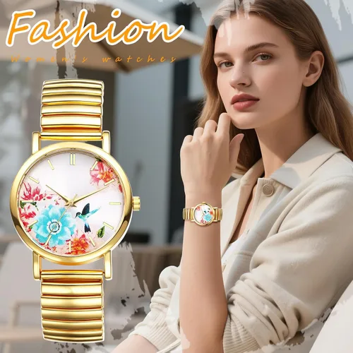 Vista 5 de Avaner Relojes de banda elástica para mujer: correa elástica para mujer, cara grande, estilo bohemio, floral, cuarzo, fácil de leer, brazalete