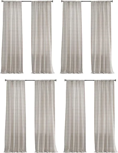 Vista 9 de No. 918 Castille Farmhouse Plaid Linen Semi-Sheer Rod Pocket Curtain Panel, 54" x 63", Blue/Linen