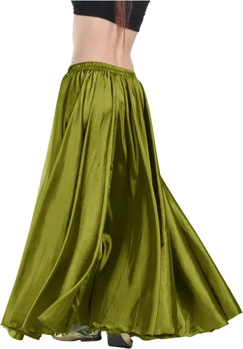 Vista 9 de Indian Trendy Falda de satén para mujer, de círculo completo, para danza del vientre tribal, con movimiento de Halloween Negro