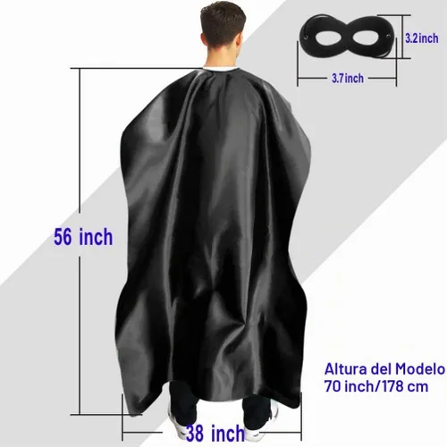 Vista 5 de Capa y máscara de superhéroe para adultos para hombre y mujer, capas de vampiro de Halloween, disfraz de superhéroe Negro