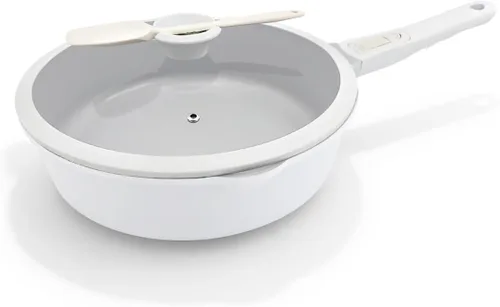 Vista 17 de AIKENBBKK Sartén profunda de cerámica de 8 pulgadas con tapa Blanco