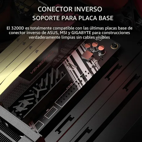 Vista 6 de CORSAIR Funda de PC de torre media 3200D RS ARGB - 3 ventiladores RS120 ARGB PWM incluidos, brazo de estabilización antihundimiento de GPU, ASUS