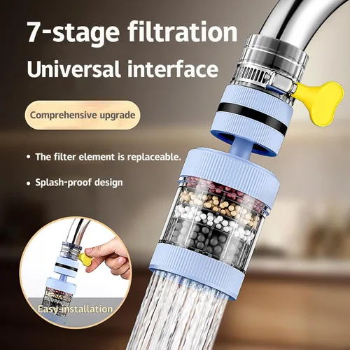 Vista 2 de Filtro de grifo de agua universal de 0.591-1.260 in, adaptador de grifo redondo, carbón activado, elimina cloro, fluoruro, metales pesados, incluye