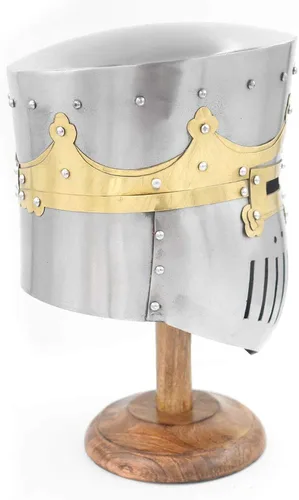Vista 5 de Medieval Warrior Templar Brass Crusader Casco de caballeros Para adultos Disfraces medievales Soporte libre
