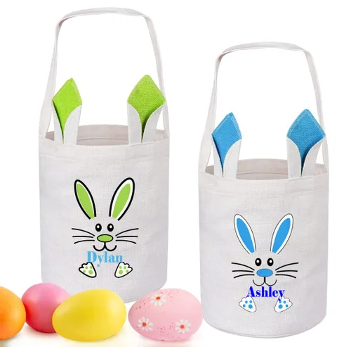 Vista 9 de Paquete de 2 cestas de Pascua personalizadas para niños, cestas de Pascua Touber para niños, cestas de Pascua personalizadas con nombre, regalos