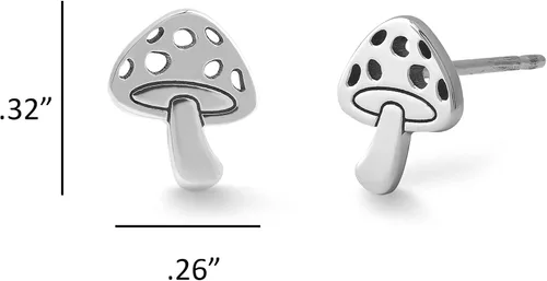 Vista 4 de Boma Pendientes de tuerca de plata de ley con forma de hongo, Plata de ley, No es una piedra preciosa