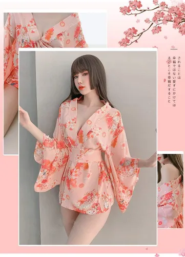 Vista 4 de Bata tradicional japonesa estilo kimono para mujer, disfraz de Yukata, pijama sexy para cosplay
