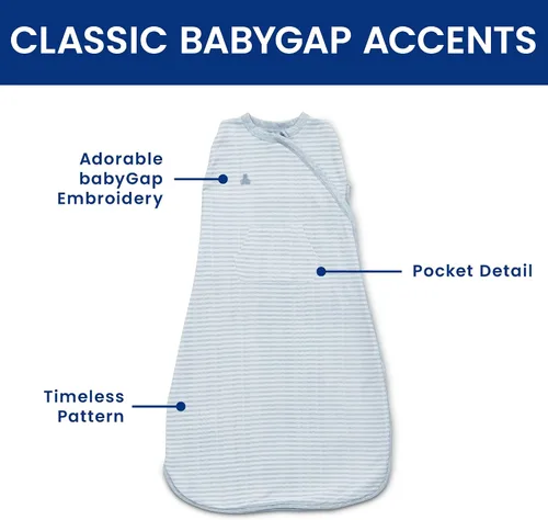 Vista 6 de Delta Children Gap babyGap TrueSleep - Saco de dormir con manta integrada, Raya azul