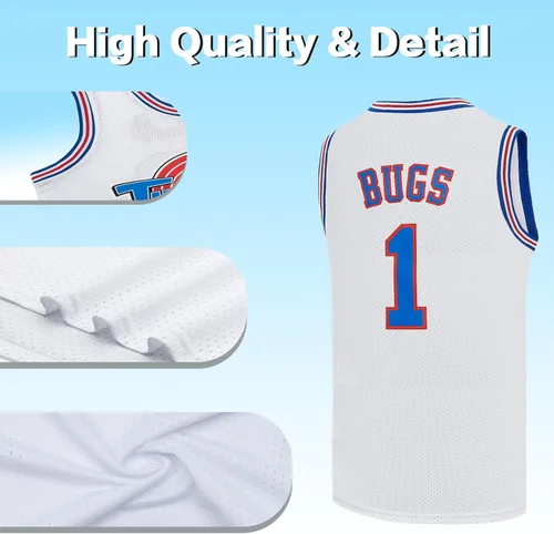 Vista 2 de Camiseta de baloncesto para hombre #10 Lola#1 Bugs Halloween Costumes Space 90S camiseta de película blancorojonegro XS-XXL