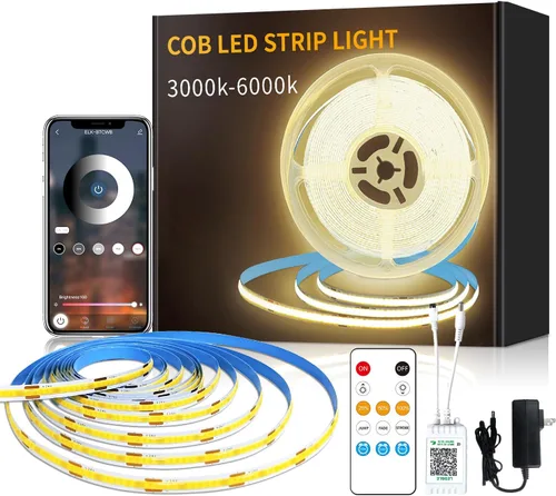 Vista 9 de COB - Tira de luces LED de 32.8 pies, 3000 K, blanco cálido, regulable, CC de 24 V, cinta de luces LED flexibles para dormitorio, con control remoto