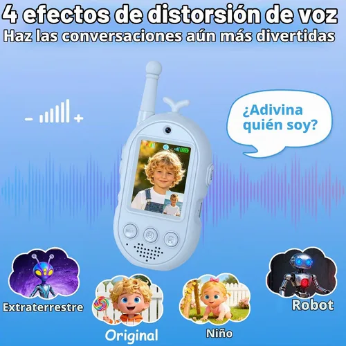 Vista 4 de Walkie Talkies de video para niños - Paquete de 2 recargables Azul
