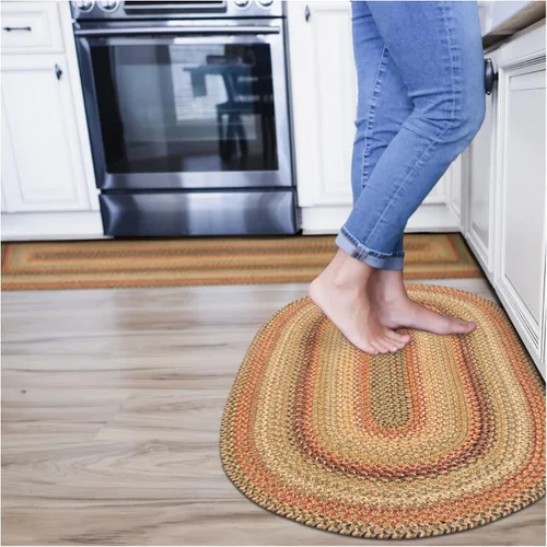 Vista 173 de Homespice Apple Pie - Alfombra ovalada roja de 2 x 3 pies, alfombra de cocina trenzada para decoración primitiva y rústica, reversible, yute sin
